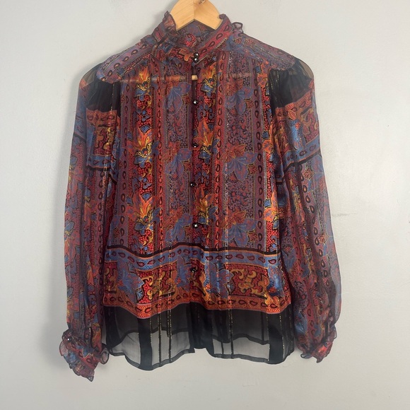 1970s Vintage The Silk Farm sheer silk button front blouse size 6 - Picture 3 of 11